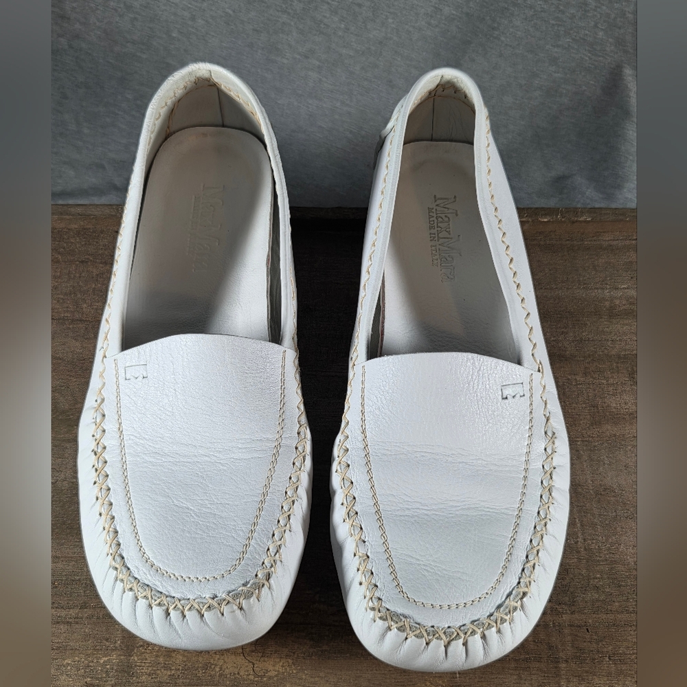 Max Mara Leather Loafer, White Italian Leather, 39